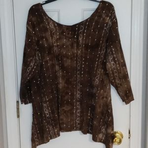 EUC Embellished Multi Brwn Top